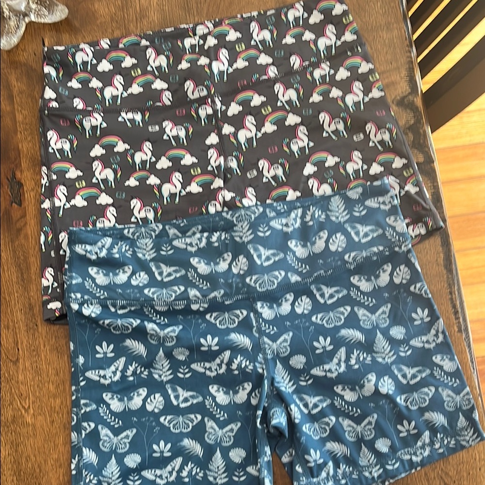 Black and Blue Athletic Butterfly Print Shorts